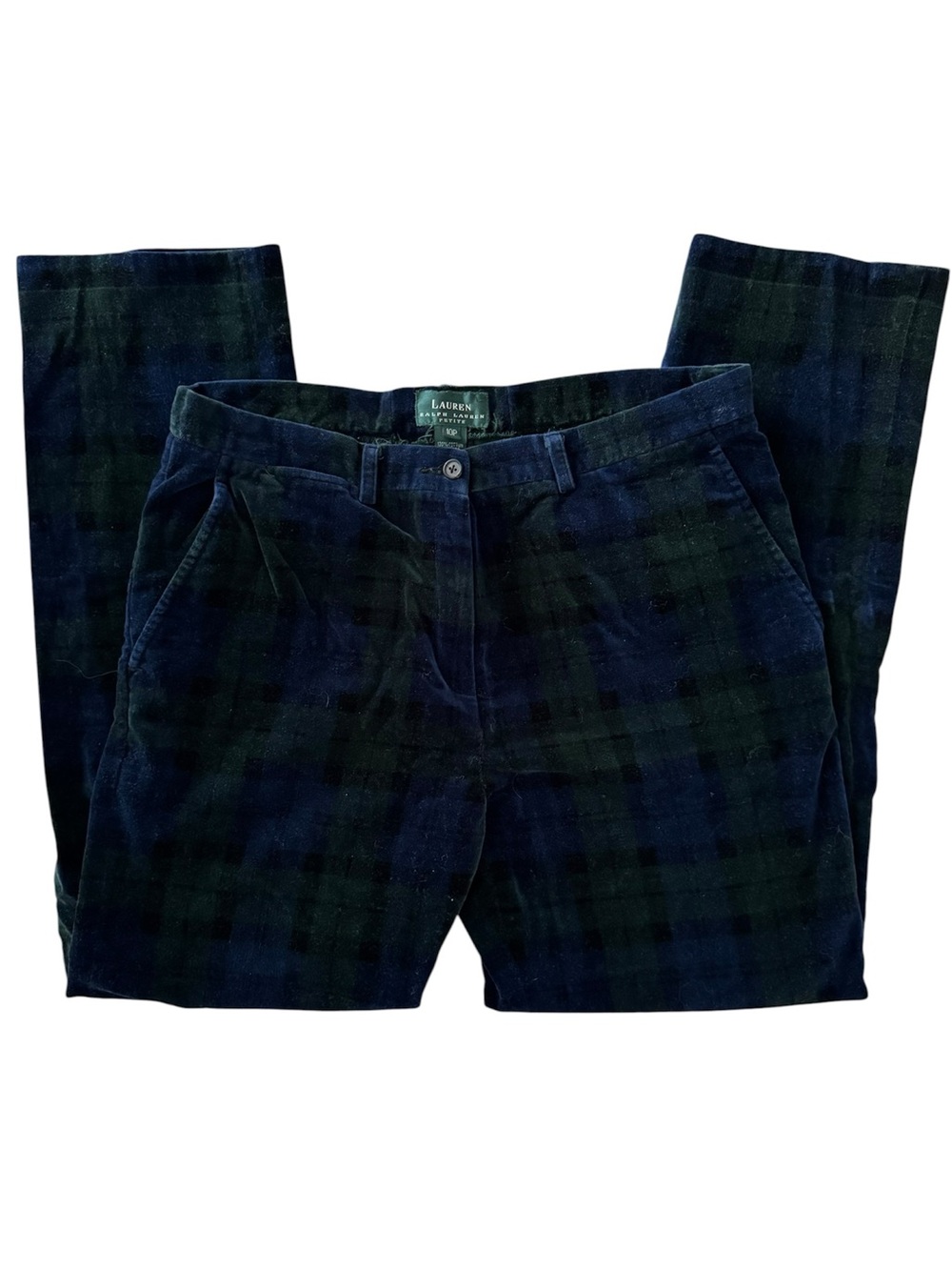 Vintage 90s Lauren Ralph Lauren Velvet Black Watch Plaid Pants Size 10P